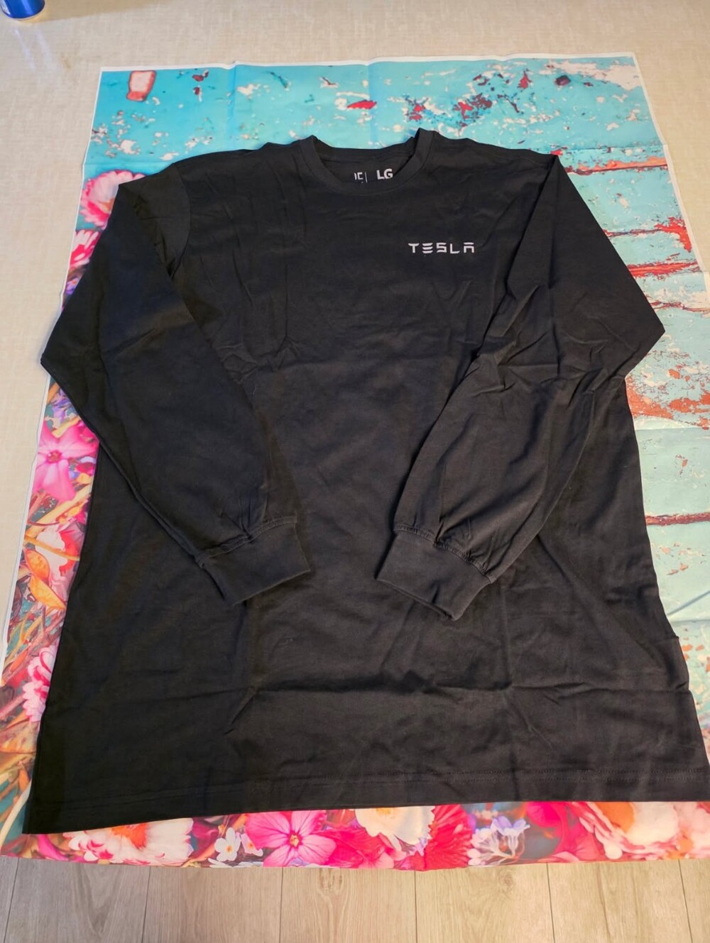 Tesla Men’s Long Sleeve Shirt in Deep Charcoal with White Logo